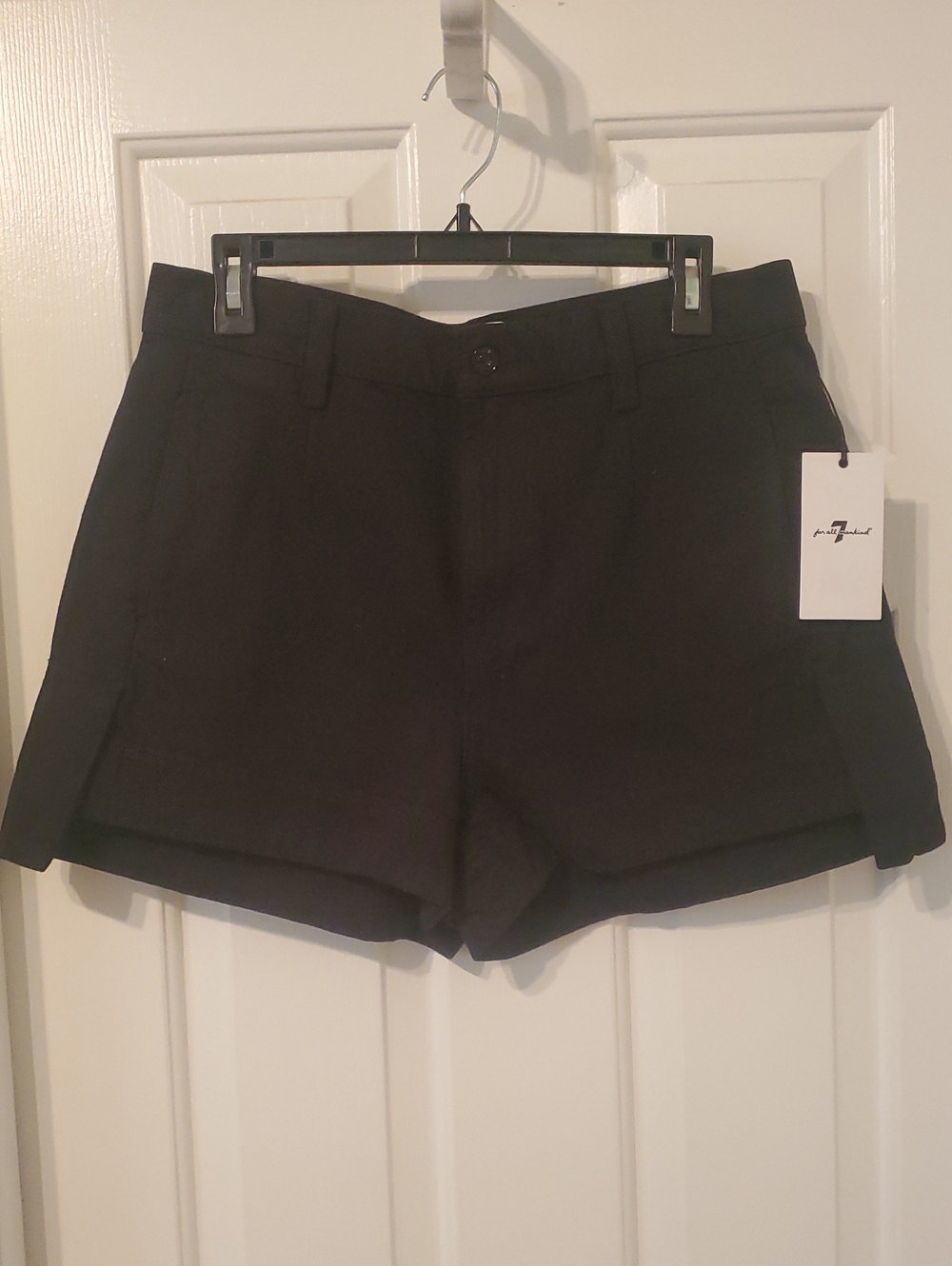 7 For All Mankind Black High-Waist Tailored Step Shorts